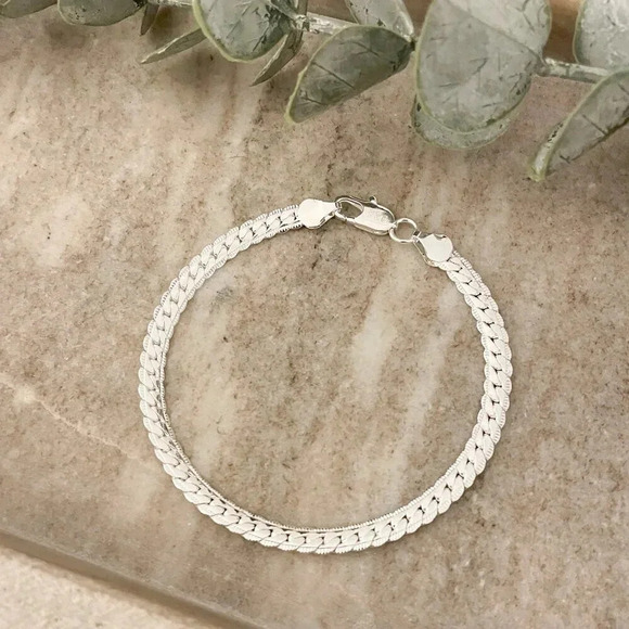 925 Sterling Silver Flat Snake Chain Bracelet Dainty Snakechain Link Bracelet - Picture 3 of 7